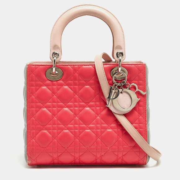 Dior Fuchsia/Grey Cannage Leather Medium Lady Dior Tote - Picture 2 of 9